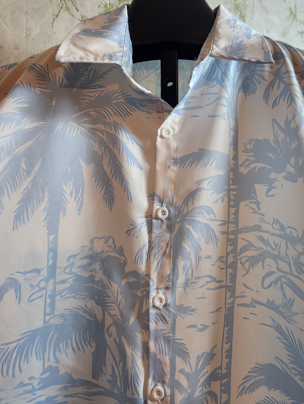 White/Blue Tropical Long Sleeve Shirt - Picture 3 of 8